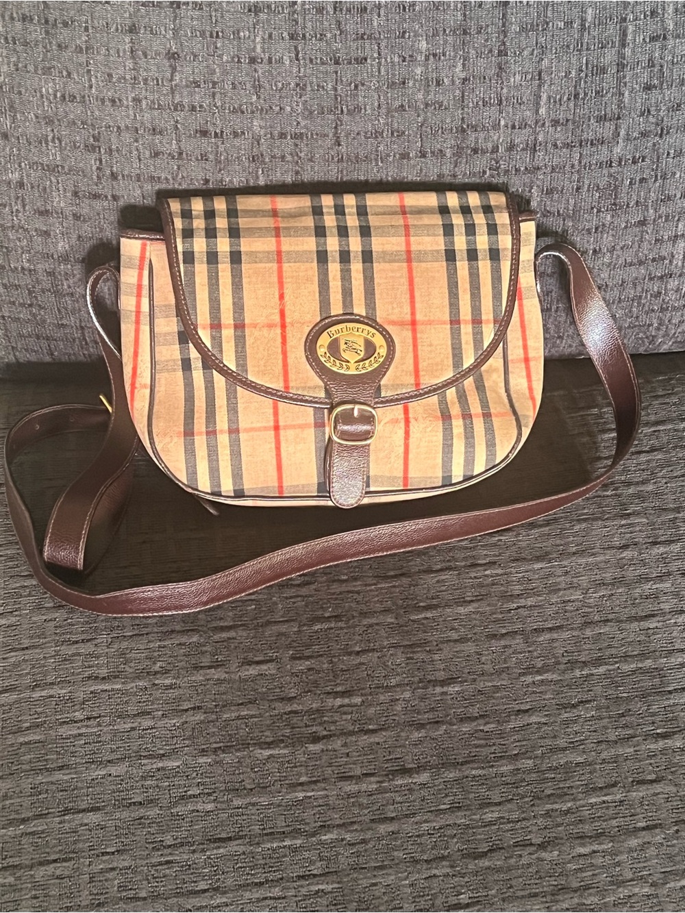 Vintage Burberrys Haymarket Crossbody Saddle Bag!